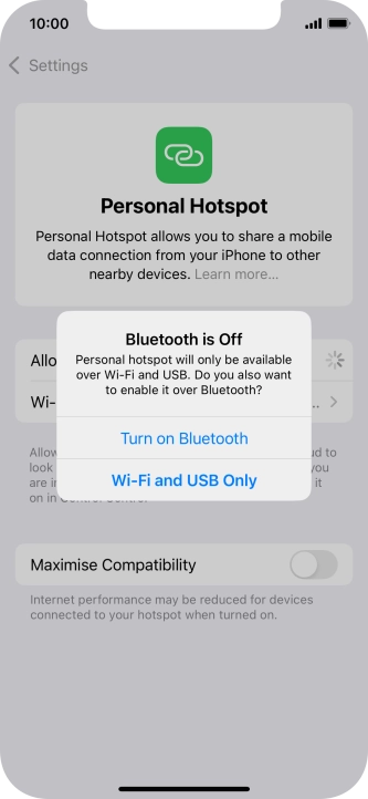 If Wi-Fi is turned on, press Wi-Fi and USB Only.