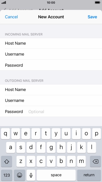 Press Password and key in the password for your email account. Please note that if you're using Vodafone's outgoing server, leave the password field empty. Press Password and key in the password for your email account. Please note that if you're using Vodafone's outgoing server, leave the password field empty.