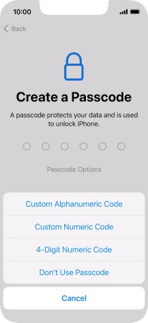 Follow the instructions on the screen to turn on use of phone lock code or press Don't Use Passcode.