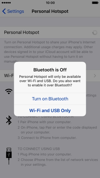 Press WiFi and USB Only. An internet connection from your computer via your phone is automatically established.