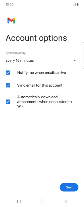If this screen is displayed, you email account has been recognised and set up automatically. Follow the instructions on the screen to key in more information and finish setting up your phone. If this screen is displayed, you email account has been recognised and set up automatically. Follow the instructions on the screen to key in more information and finish setting up your phone.