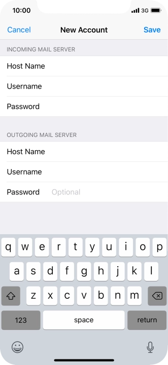 Press Password and key in the password for your email account. Please note that if you're using Vodafone's outgoing server, leave the password field empty.