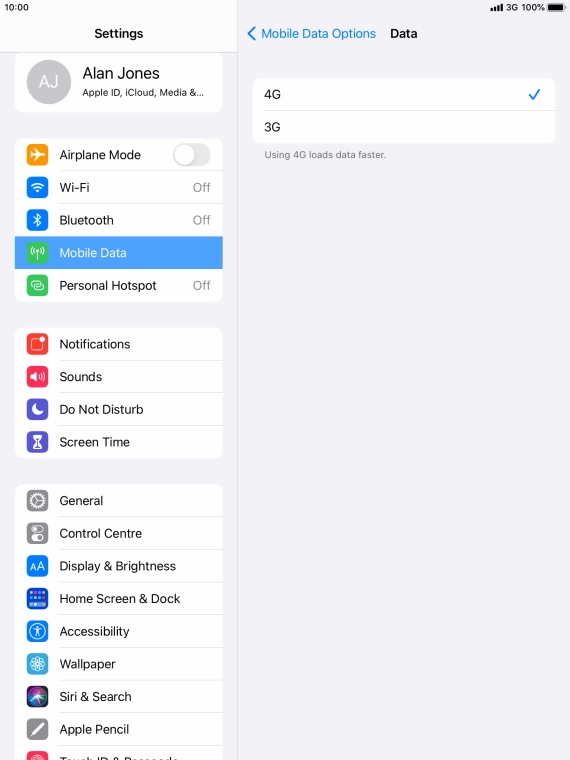 Press the required network mode.