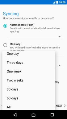 Press the required setting.