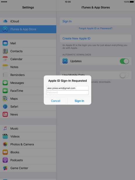 Press Password and key in the password for your Apple ID. Press Password and key in the password for your Apple ID.