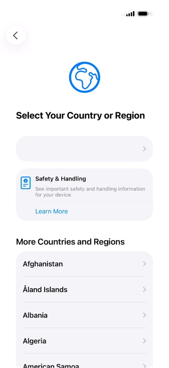 Press the required country or area.