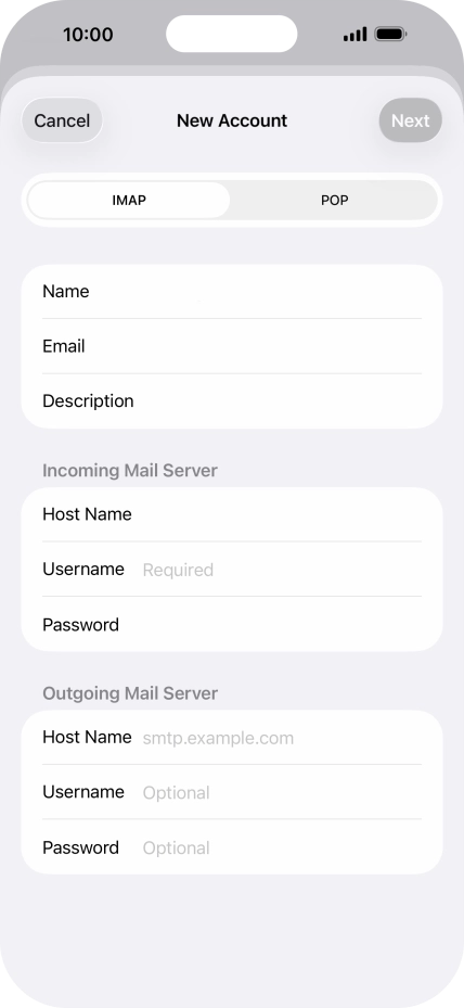 Press Username and key in the username for your email account.