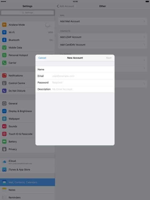 Press Email and key in your email address.