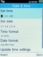 Select Update time settings and press the Left selection key.