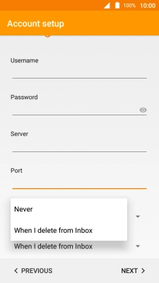 Press Never to keep email messages on the server when you delete them on your phone.