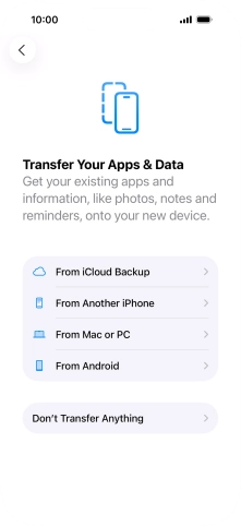 Press Don't Transfer Anything and follow the instructions on the screen to finish the activation.