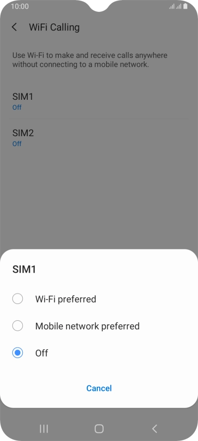 Press the required setting to turn the function on or off.