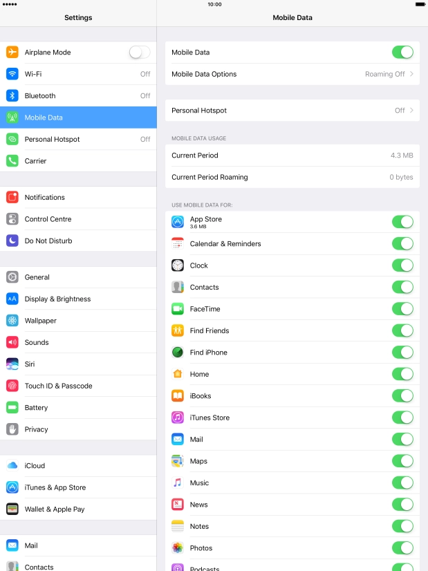 The total data usage is displayed below MOBILE DATA USAGE.