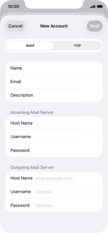 Press Host Name and key in the name of your email provider's outgoing server. Please note that if you can't send email messages when using your email provider's outgoing server, key in smtp.vodafone.net.au (Vodafone's outgoing server).