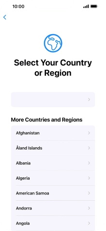 Press the required country or area. Press the required country or area.