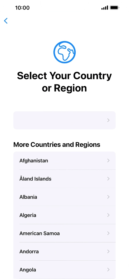 Press the required country or area. Press the required country or area.