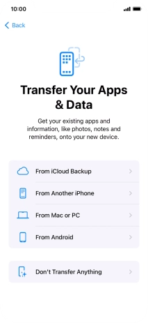 You can transfer content from an Android phone when your phone is activated for the first time and after a factory reset. When this screen is displayed, your phone is ready to transfer content from an Android phone.