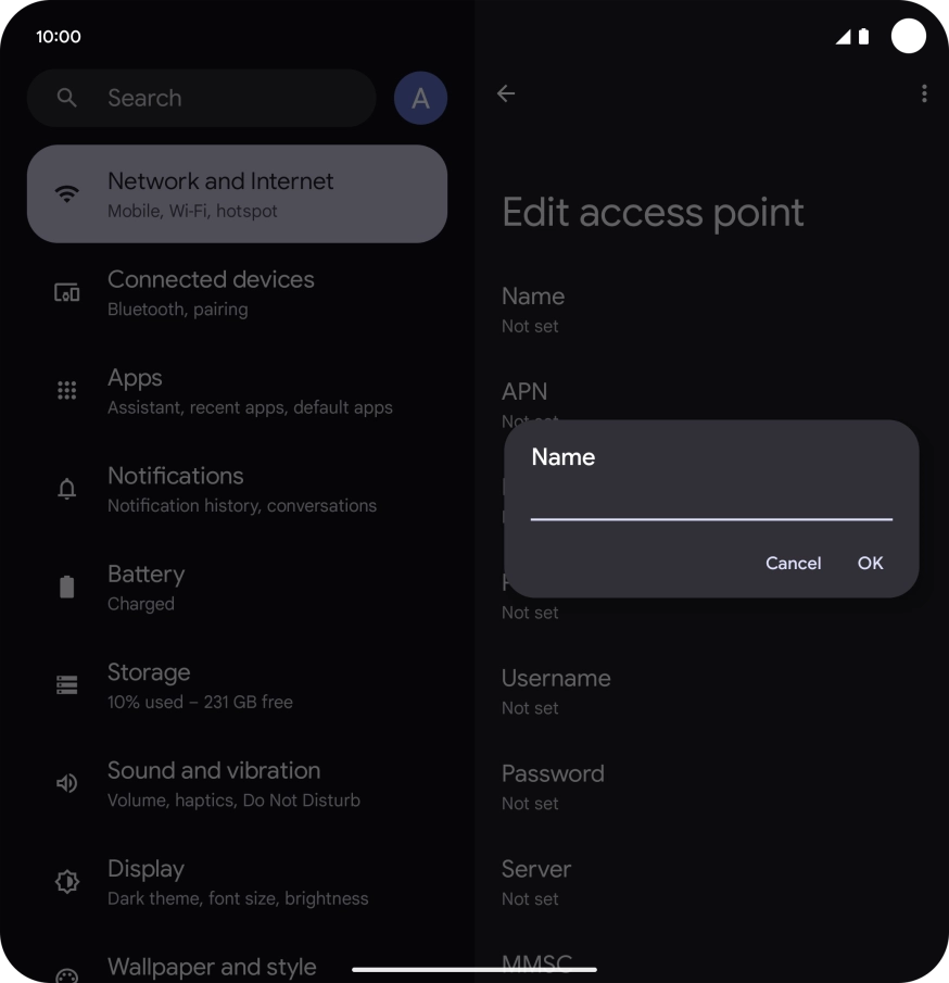 Key in Vodafone Internet and press OK.