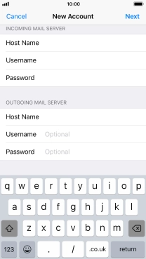Press Username and key in the username for your email account. Please note that if you're using Vodafone's outgoing server, you have to leave the username and password fields empty.