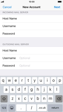 Press Username and key in the username for your email account. Please note that if you're using Vodafone's outgoing server, leave the username field empty.