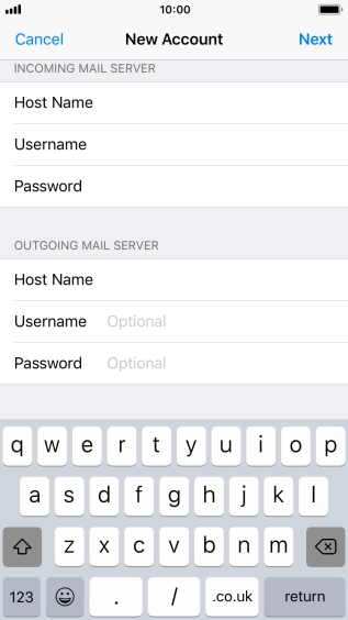 Press Username and key in the username for your email account. Please note that if you're using Vodafone's outgoing server, you have to leave the username and password fields empty.