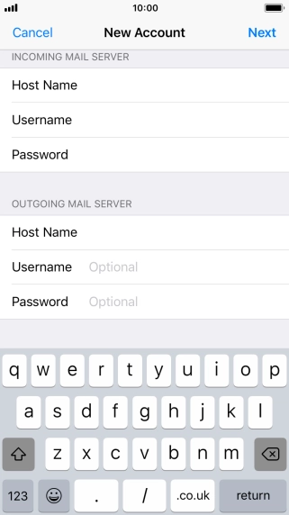 Press Username and key in the username for your email account. Please note that if you're using Vodafone's outgoing server, leave the username field empty.