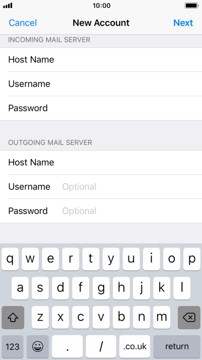 Press Username and key in the username for your email account. Please note that if you're using Vodafone's outgoing server, you have to leave the username and password fields empty.