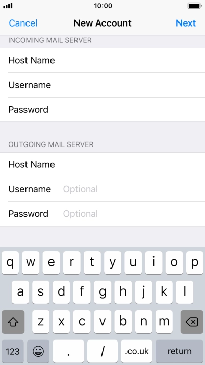 Press Username and key in the username for your email account. Please note that if you're using Vodafone's outgoing server, leave the username field empty.