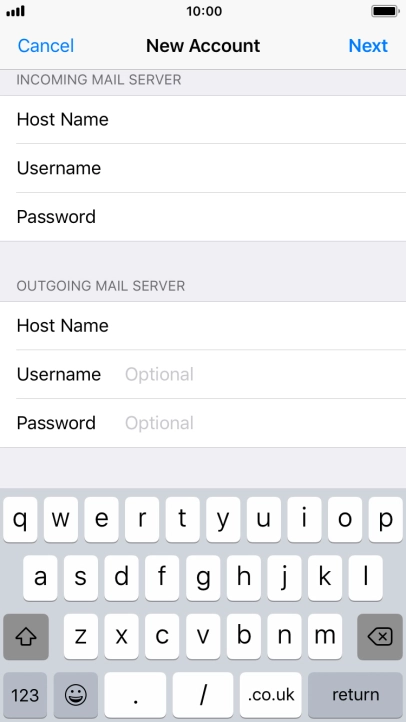 Press Username and key in the username for your email account. Please note that if you're using Vodafone's outgoing server, leave the username field empty.