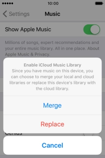 Press Merge to merge the music library on your phone with the iCloud Music Library. Press Merge to merge the music library on your phone with the iCloud Music Library.