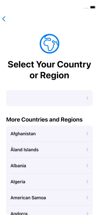 Press the required country or area. Press the required country or area.