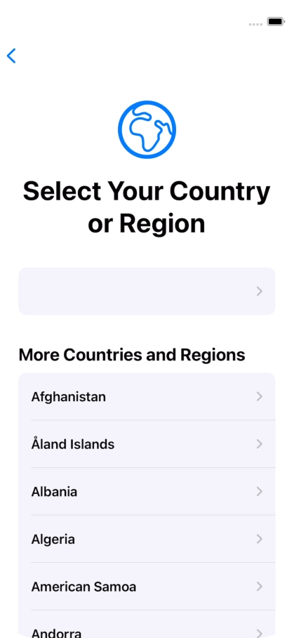 Press the required country or area. Press the required country or area.