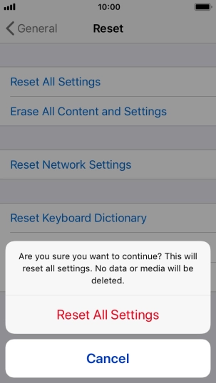 Press Reset All Settings. Wait a moment while the factory default settings are restored. Follow the instructions on the screen to set up your phone and prepare it for use. Press Reset All Settings. Wait a moment while the factory default settings are restored. Follow the instructions on the screen to set up your phone and prepare it for use.