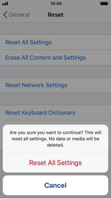 Press Reset All Settings. Wait a moment while the factory default settings are restored. Follow the instructions on the screen to set up your phone and prepare it for use. Press Reset All Settings. Wait a moment while the factory default settings are restored. Follow the instructions on the screen to set up your phone and prepare it for use.