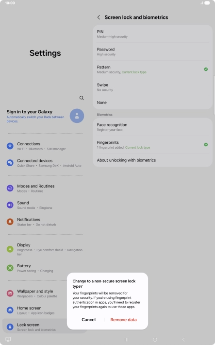 Press Remove data.