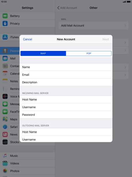 Press IMAP.