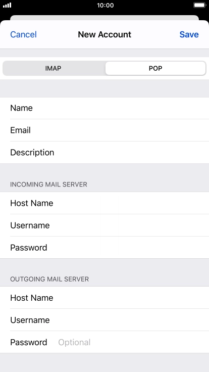Press Password and key in the password for your email account. Please note that if you're using Vodafone's outgoing server, leave the password field empty.