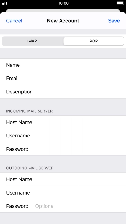 Press Password and key in the password for your email account. Please note that if you're using Vodafone's outgoing server, leave the password field empty.