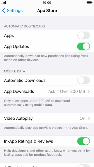 Press the indicators next to the required content types to turn the function on or off.