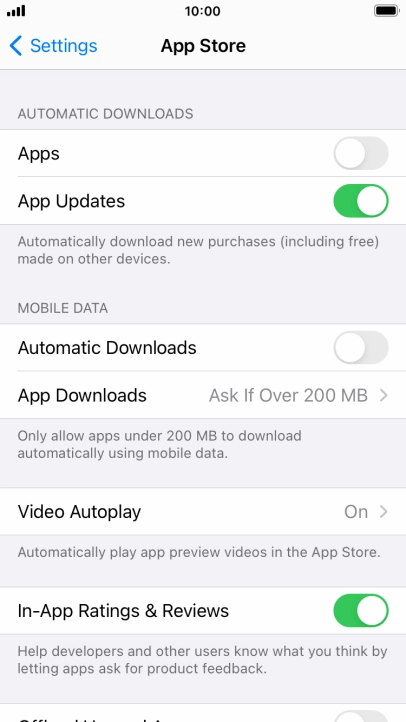 Press the indicators next to the required content types to turn the function on or off.