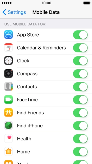 The data usage for each application is displayed below USE MOBILE DATA FOR.