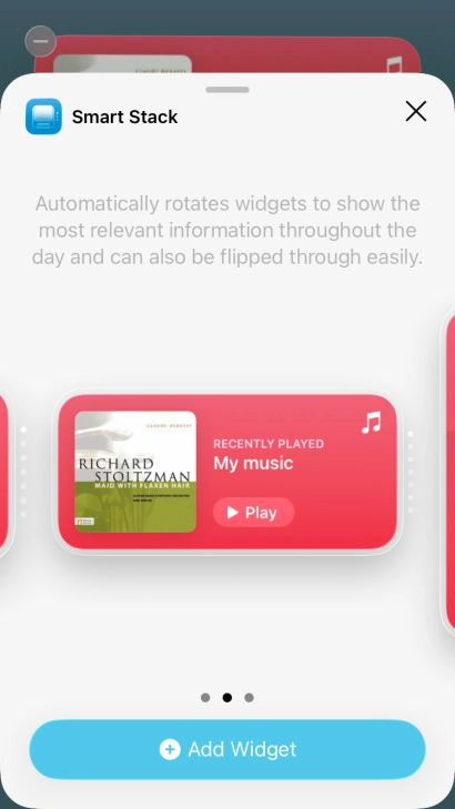 Slide your finger right or left on the screen to select the required widget size.