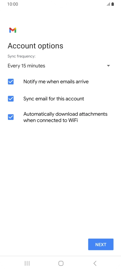 If this screen is displayed, you email account has been recognised and set up automatically. Follow the instructions on the screen to key in more information and finish setting up your phone.