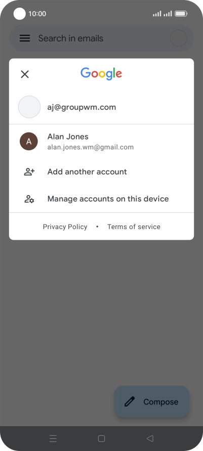 Press the required email account.