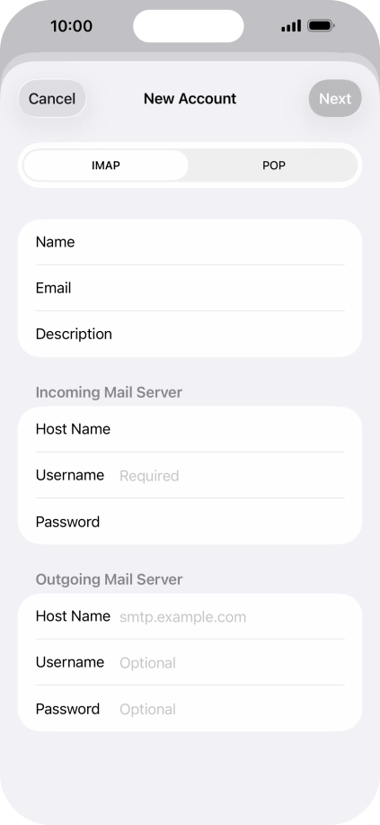 Press Username and key in the username for your email account.