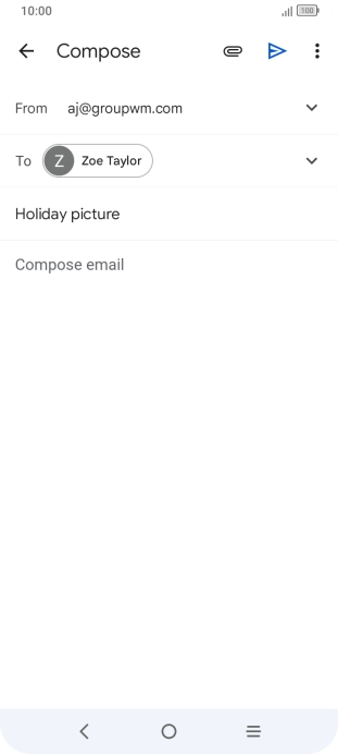 Press the text input field and write the text for your email message. Press the text input field and write the text for your email message.