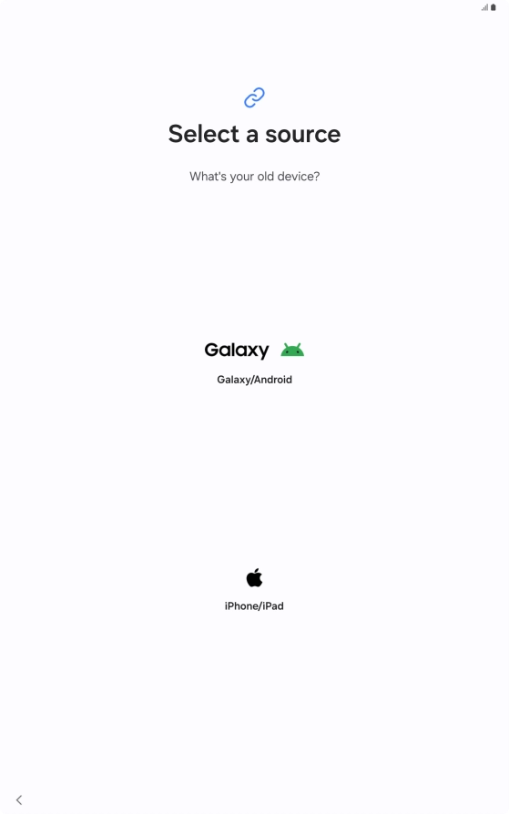 Press the required setting and follow the instructions on the screen to transfer the content from another device.