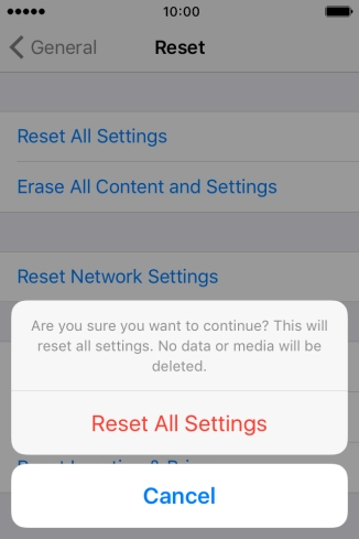 Press Reset All Settings. Wait a moment while the factory default settings are restored.
Follow the instructions on the screen to set up your phone and prepare it for use. Press Reset All Settings. Wait a moment while the factory default settings are restored.
Follow the instructions on the screen to set up your phone and prepare it for use.