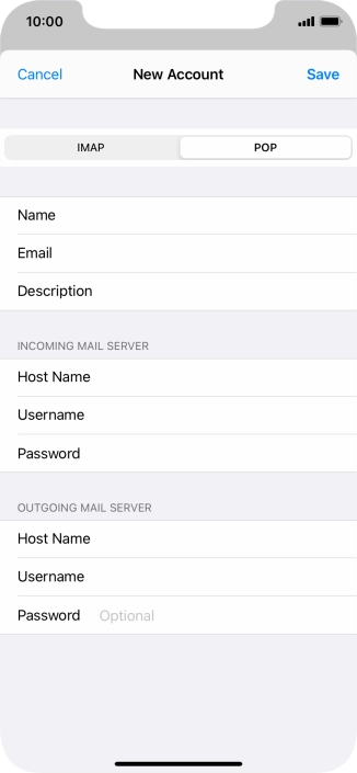 Press Password and key in the password for your email account. Please note that if you're using Vodafone's outgoing server, leave the password field empty.