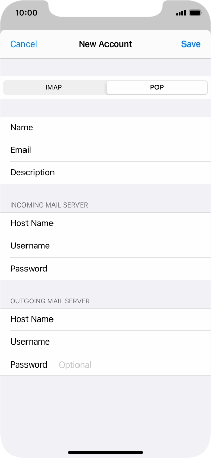 Press Password and key in the password for your email account. Please note that if you're using Vodafone's outgoing server, leave the password field empty.